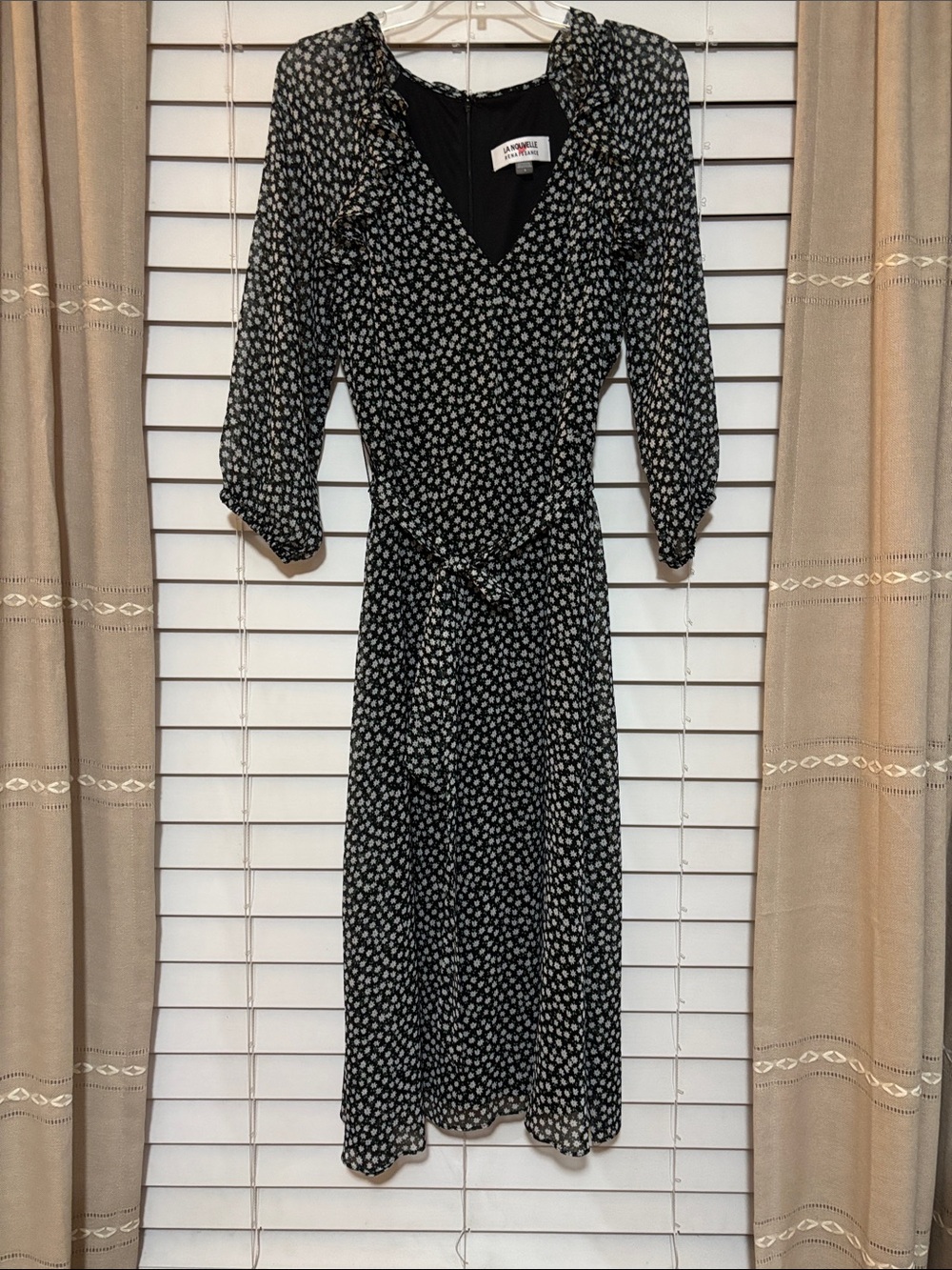 La Nouvelle Renaissance Rose Black Polka Dot Maxi Dress with Tie Waist